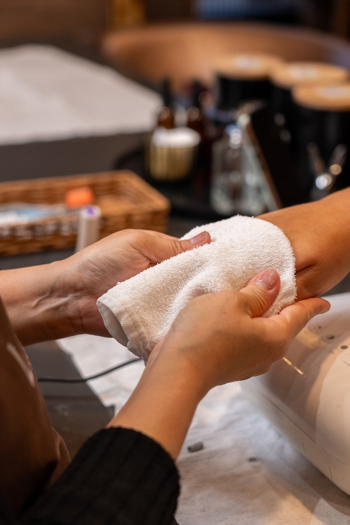Hand and nail care treatment during a manicure at Labella Nail Spa, Merivale Christchurch